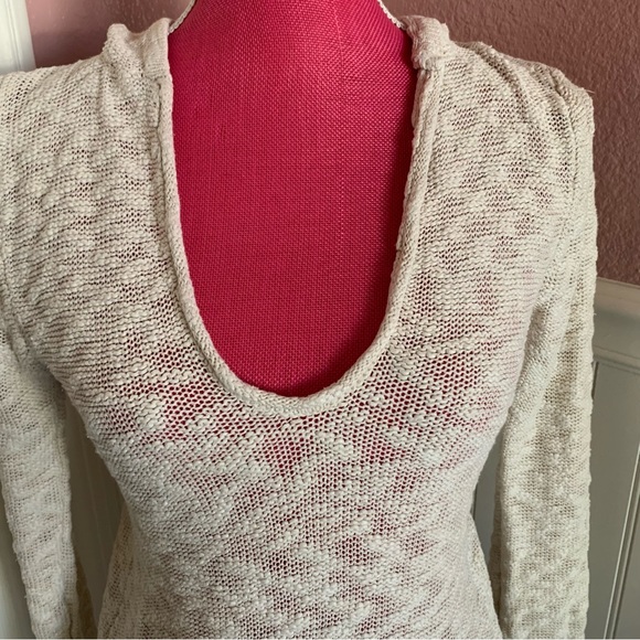 Ivory Roxy Wide Knit Throwover Sweater with Hood size Small - Picture 2 of 6